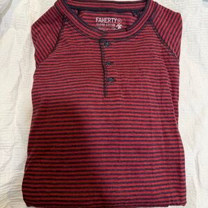 Faherty Kids Navy and Red Striped Button Down Shirt